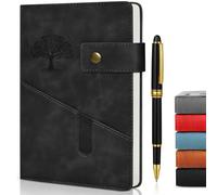 DoubleCare Taccuino A5 a Righe, Copertina Rigida in Pelle Diario di Qualità, Diario a Righe con Penna E Tasca, per Donna, Uomo, Scuola e Ufficio, 14,6 X 21,2 Cm, Nero