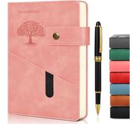 DoubleCare Taccuino A5 a Righe, Copertina Rigida in Pelle Diario di Qualità, Diario a Righe con Penna E Tasca, per Donna, Uomo, Scuola e Ufficio,22,3 x 14,6 cm, Rosa