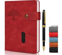 DoubleCare Taccuino A5 a Righe, Copertina Rigida in Pelle Diario di Qualità, Diario a Righe con Penna E Tasca, per Donna, Uomo, Scuola e Ufficio, 14,6 X 21,2 Cm, Rosso