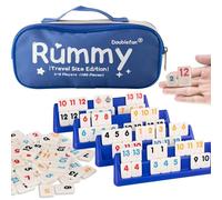 Doublefan Mini Rummy Set gioco Rummy da viaggio con borsa in tela resistente per adulti e bambini, 160 pietre, 6 banchetti, 1 cubo (2-6 giocatori)