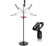 DoubleFill Asta per microfono con una mano con base rotonda pesante e staccabile a collo d'oca, regolazione dell'altezza, supporto telescopico per microfono per canto, concerti