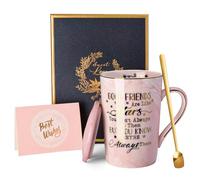 Doublewhale Tazza da caffè con scritta in inglese "Good Fiends are Like Stars", 400 ml, in ceramica rosa marmo, regalo ideale per donne, ragazze, amici di compleanno