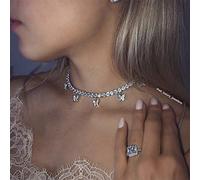 Doubnine Collana girocollo con farfalla e zirconia cubica ghiacciata, gioiello regalo per donne e ragazze, Zirconia cubica