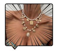 Doubnine Collana vintage a strati con perle e ciondoli dorati, gioielli multi-pendente, bianco e oro, 35,5 cm, metallo, cristallo