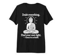 Doubt Everything v2 Buddha Zen Mindfulness Line Art Maglietta Premium