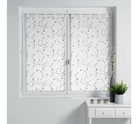 Douceur d’Intérieur. Coppia di tende dritte con passanti, 60 x 160 cm, velate, sabbiate, ricamate con piccoli fiori, colore: bianco/grigio.