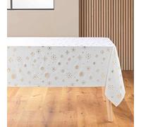 Douceur d'Intérieur Astrelia Tovaglia Rettangolare, 140 x 240 cm, Microfibra Stampata, Bianco e Oro