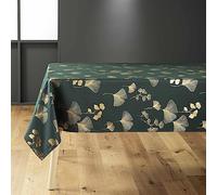Douceur d'Intérieur Bloomy Tovaglia Rettangolare, 150 x 300 cm, Verde e Oro, Poliestere Stampato Metallizzato