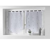 Douceur d'Intérieur - Coppia di Tende, con Pompon e Passanti, 90 x 160 cm, velate, sabbiate, con Fili di ciniglia, Colore: Grigio