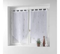 Douceur d'Intérieur - Coppia di tende, con pompon e passanti, 90 x 90 cm, velate, sabbiate, con fili di ciniglia, colore: Natural