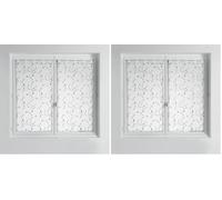 Douceur d'Intérieur. Coppia di tende dritte con passanti, 60 x 120 cm, velate, sabbiate, ricamate con piccoli fiori, colore: bianco/grigio. (Confezione da 2)