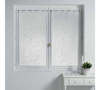 Douceur d'Intérieur. Coppia di tende dritte con passanti, 60 x 90 cm, velate, sabbiate, ricamate con piccoli fiori, colore: bianco.