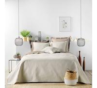 Douceur d'Intérieur, Copriletto trapuntato (240 x 260 cm) e 2 federe (60 x 60 cm) romane naturale, in microfibra tinta unita