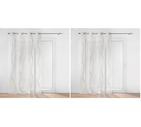 Douceur d'Intérieur Elona Tenda con Occhielli, 140 x 240 cm, Oro, Velo Sabbiato Stampato Metallizzato (Confezione da 2)