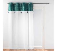 Douceur d'Intérieur, Evie - Tenda con occhielli, 140 x 280 cm, colore: Blu sabbiato con parte superiore in velluto e pompon