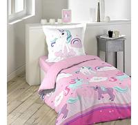 Douceur d'Intérieur Licorne - Parure da Letto 140 x 200 cm con Federa, in Cotone, Multicolore
