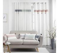Douceur d'Intérieur Morbidezza di interni, tenda con occhielli 140 x 240 cm, in cotone tinta unita con top ricamato con pompon amaya rosa