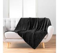 Douceur d'Intérieur Nelia Plaid, 125 x 150 cm, Flanella Goffrata, Tinta Unita, Nero