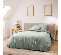 Douceur d'Intérieur, Parure 3 pezzi (260 x 240 cm) Meline salvia, 100% cotone filato tinto