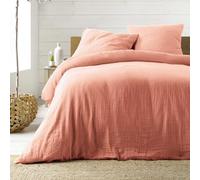 Douceur d'Intérieur, Parure da letto 3 pezzi, 240 x 220 cm, in garza di cotone, 100% cotone, colore: rosa