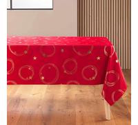 Douceur d'Intérieur Star Tovaglia Rettangolare, 150 x 240 cm, Poliestere Stampato Metallizzato, Rosso e Oro