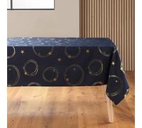 Douceur d'Intérieur Star Tovaglia Rettangolare, 150 x 300 cm, Poliestere Stampato Metallizzato, Blu Navy e Oro