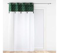Douceur d'Intérieur Tenda con occhielli, 140 x 240 cm, verde, velo sabbiato con Top Velluto e Pompon, Palmina