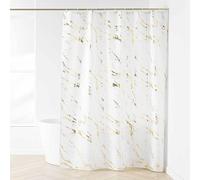 Douceur d'Intérieur, Tenda da doccia con ganci (180 x 200 cm) Aquamarbre Bianco/Oro, Poliestere con stampa metallizzata