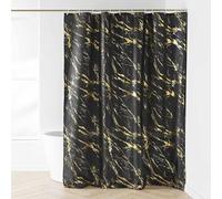 Douceur d'Intérieur, Tenda da doccia con ganci (180 x 200 cm) Aquamarbre nero/oro, poliestere stampato metallizzato