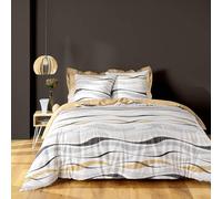 Douceur d'Intérieur Vagueline Parure 3 Pezzi, 240 x 220 cm, Policotone Stampato, Neutro