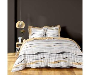 Douceur d'Intérieur Vagueline Parure 3 Pezzi, 240 x 220 cm, Policotone Stampato, Neutro