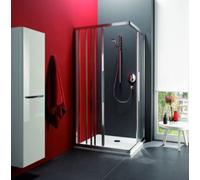 Douche d'angle en corail porte coulissante en trois parties avec panneau fixe myDay ESF3 100/80 975-995x775-795x2000mm, VB040S3220AA1, VB040S3220AA1, Cabine doccia: Inquadrare: Argento opaco, vetro: E