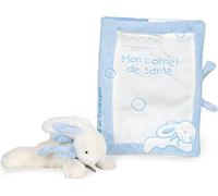 Doudou et Compagnie DC1306 - Serie Eveil, proteggi libretto sanitario e pupazzo per neonato a coniglio "Lapin Bonbon", colore: Blu