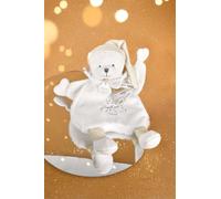 Doudou et Compagnie - Doudou Mantello Orso Bianco Peluche Bambino - Ultra Morbido e Piatto con Berretto Dorato - Collezione Compleanno 25 ANNI - Idea Regalo Nascita Mista - Garanzia Doudou Perso