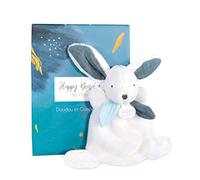 Doudou et Compagnie - Mini Doudou Coniglio Happy Pop - 17 cm - Collezione Happy Pop - Bianco Blu - Pompon e Peluche Morbido - Idea Regalo Nascita Ragazze Ragazzi - Risveglio dei Sensi per il Bambino