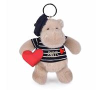 Doudou et Compagnie - Portachiavi peluche ippopotamo mariniero - 14 cm - Collezione Amour de Paris - Acessoire Peluche con berretto e cuore - Idea regalo Souvenir Parigi per adulti e bambini - SP4285