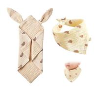 Doudou Neonato con Orecchie di Coniglio e Bavaglino a Triangolo, Set Regalo Nascita Bimba e Bimbo in Morbida Mussola di Cotone, Copertina di Conforto per Nanna e Dentizione, Arcobaleno
