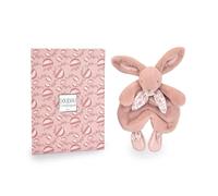 Doudouu et Compagnia - Coniglio Doudou Rose - Peluche ultra morbido con sciarpa floreale - Doudou piatto per neonata - Garanzia Doudou perduto - Idea regalo - DC4146