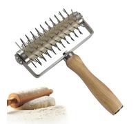 Dough Docker - Oak Stainless Steel 19.5x13.5cm | Pizza Roller With Spikes Dough Hole Maker Tool | Wooden Handle Docking Tool For Pizza Cookie Pie Pastry Bread Baking Prevent Blistering Kitchen