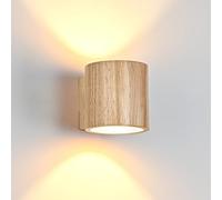 Doughelec Applique da Parete Interno LED 6W Legno, Rotonda Lampada da Parete Applique da Muro Bianco Caldo 3000K G9 Sostituibile Luce Up Down Vintage per Camera da letto Corridoio Soggiorno, 1PCS