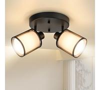 Doughelec Plafoniera Lampada da Soffitto 2 Faretti Orientabili, Nero Rotonda Faretti da Soffitto Faretto da Parete Vintage Plafoniera 2 Luce E14 Muro per Soggiorno Cucina, Lampadina Non Inclusa