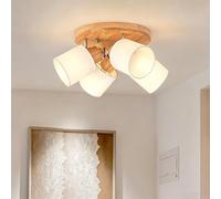 Doughelec Plafoniera Lampada da Soffitto 4 Faretti Rotonda Orientabili, Legno Faretti da Soffitto Faretto da Parete Vintage Plafoniera 4 Luce E14 per Soggiorno Cucina Cameretta, Lampadina Non Inclusa