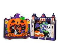Doukado - Confezione da 2 biglietti di auguri pop-up 3D per Halloween, set | Carino zucca carrozza castello stregato fantasma gatto nero vuoto messaggio note biglietti con buste per bambini amici regalo