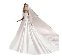 DOUKI Velo da sposa Velo da sposa da sposa con bordo in nastro Velo da sposa cattedrale Velo da sposa a due strati con pettine Trascinamento ultra lungo per accessori da sposa per il matrimonio