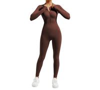 DOULAFASS Tuta intera da donna, a maniche lunghe, per yoga, a coste, tutto in uno, #1 marrone., L