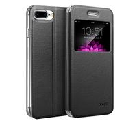 doupi Deluxe Finestra FlipCase per iPhone 8 Plus / 7 Plus (5,5 Pollici), Protezione Custodia Ultra Slim Magnete Flip Cover Protettiva Book Style Etui Stare in Piedi, Nero