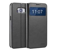 doupi Deluxe Finestra FlipCase per Samsung Galaxy S8 Plus, Protezione Custodia Ultra Slim Magnete Flip Cover Protettiva Book Style Etui Stare in Piedi, Nero