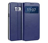 doupi Deluxe Finestra FlipCase per Samsung Galaxy S8 Plus, Protezione Custodia Ultra Slim Magnete Flip Cover Protettiva Book Style Etui Stare in Piedi, Blu Scuro