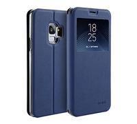 doupi Deluxe Finestra FlipCase per Samsung Galaxy S9, Protezione Custodia Ultra Slim Magnete Flip Cover Protettiva Book Style Etui Stare in Piedi, Blu Scuro