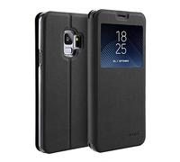 doupi Deluxe Finestra FlipCase per Samsung Galaxy S9, Protezione Custodia Ultra Slim Magnete Flip Cover Protettiva Book Style Etui Stare in Piedi, Nero